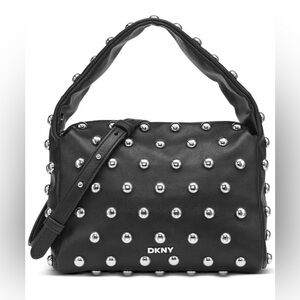 DKNY Agnes Black Shoulder Bag with Silver Accents